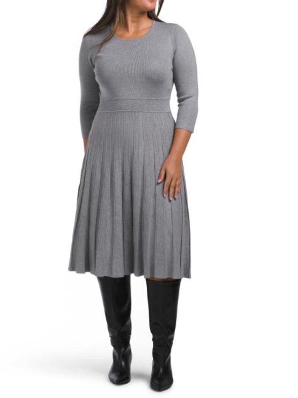 LONDON TIMES Novelty Stitch Pleated Knit Dress